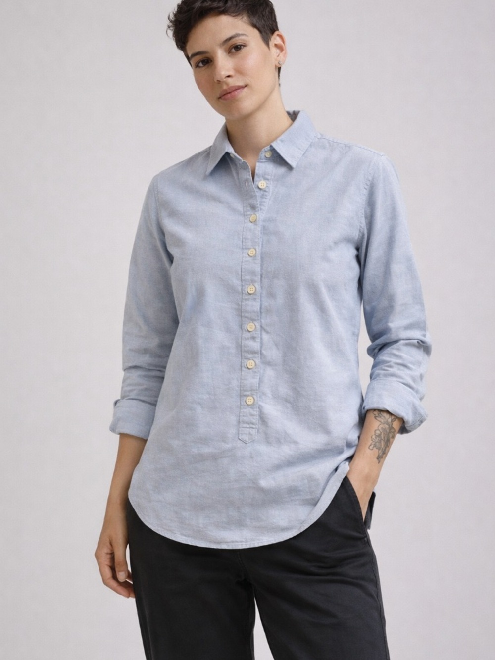 Tradlands Tomboy style quarter button down shirt